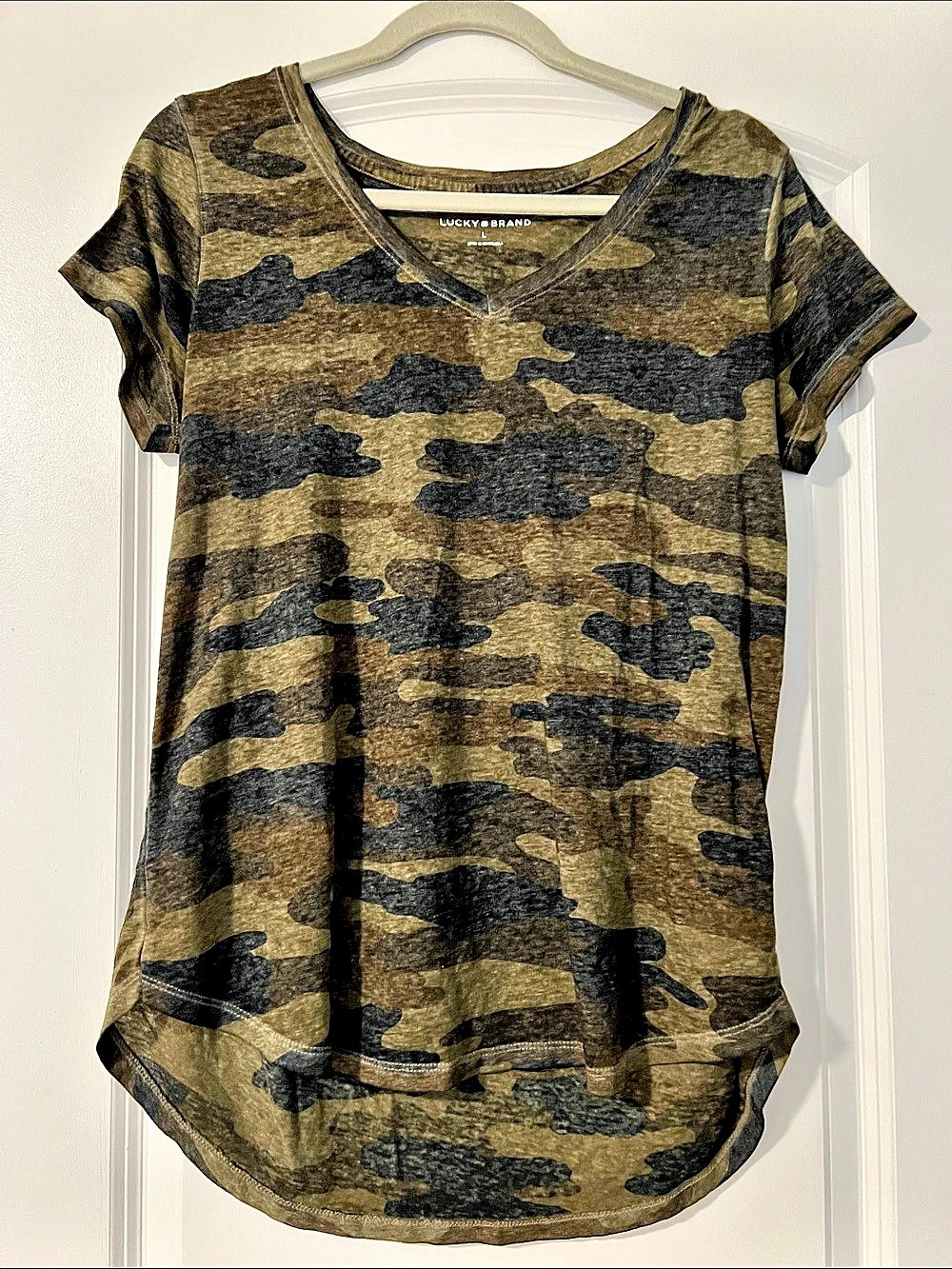 Lucky Brand Camo V-Neck Short Sleeve Tee